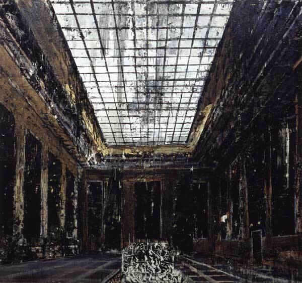 Anselm Kiefer, Innenraum, 1981, olieverf, acrylverf en papier op doek, 287,5 x 311 cm, collectie Stedelijk Museum Amsterdam